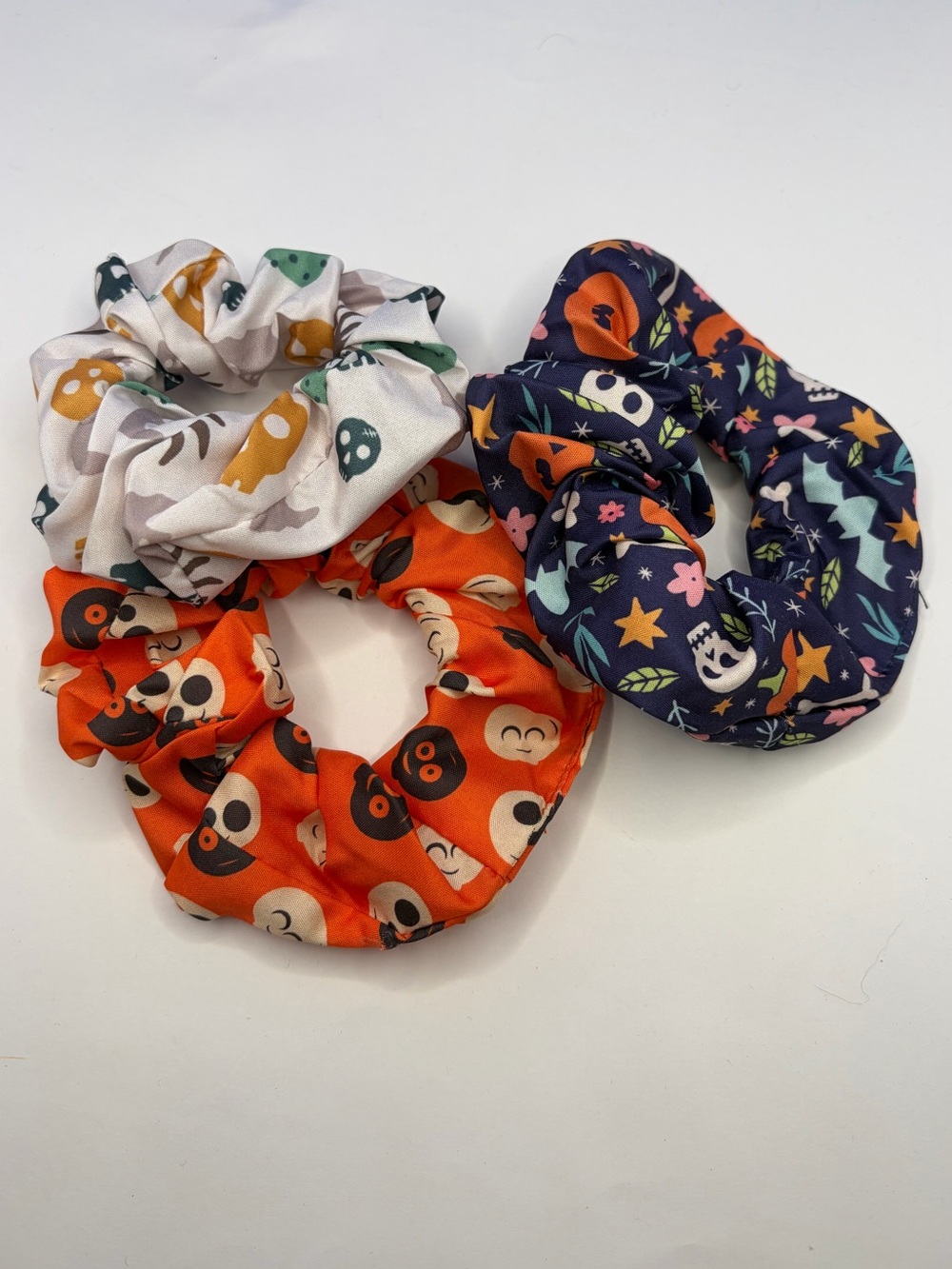 Kids Halloween Print Scrunchie Set - Orange, White, Navy
